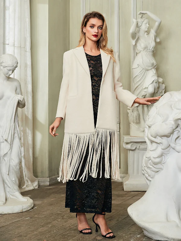 Esclarmonde V Neck Fringe Woolen Coat