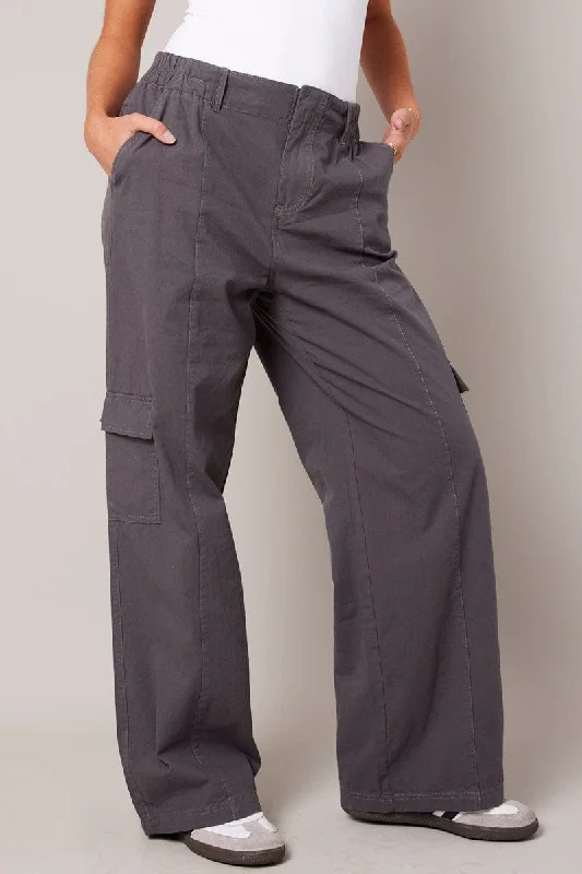 Grey Cargo Pants Mid Rise