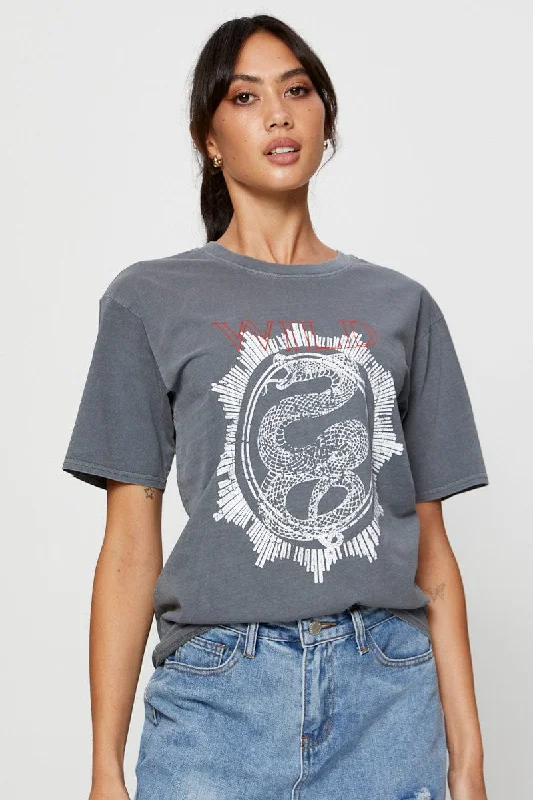 Grey Graphic T Shirt Short Sleeve