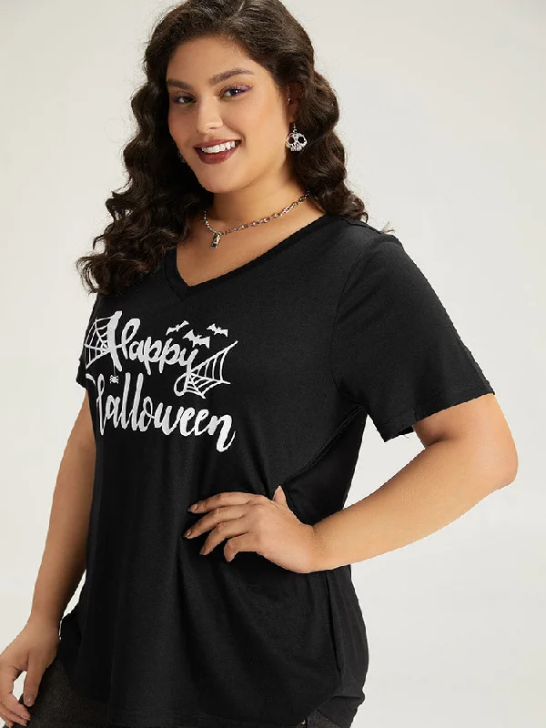 halloween-letter-print-v-neck-t-shirt