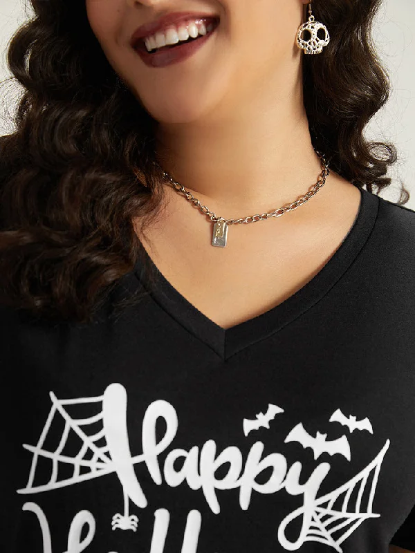 halloween-letter-print-v-neck-t-shirt