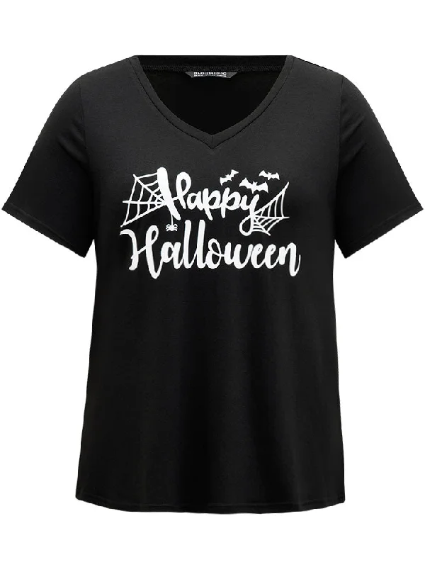 halloween-letter-print-v-neck-t-shirt