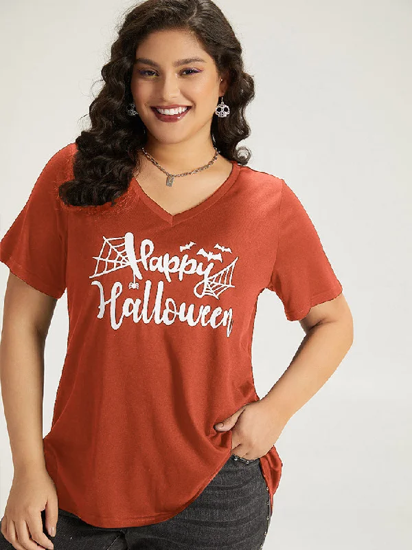 halloween-letter-print-v-neck-t-shirt