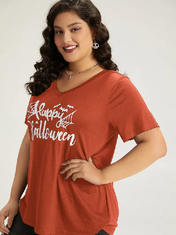 halloween-letter-print-v-neck-t-shirt