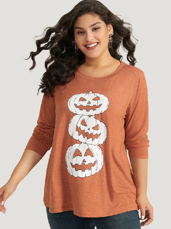 halloween-three-pumpkin-print-crew-neck-t-shirt