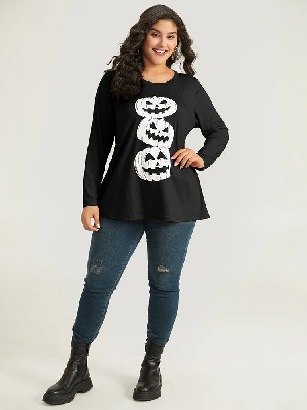 halloween-three-pumpkin-print-crew-neck-t-shirt