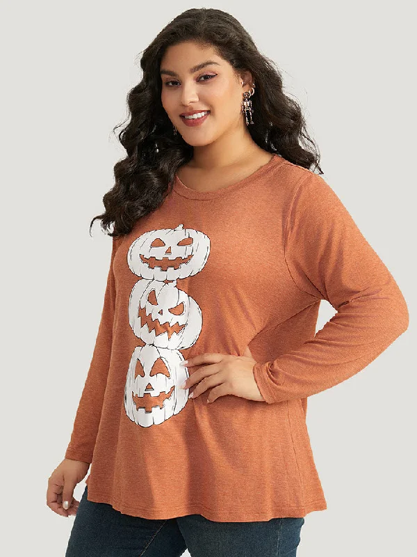 halloween-three-pumpkin-print-crew-neck-t-shirt