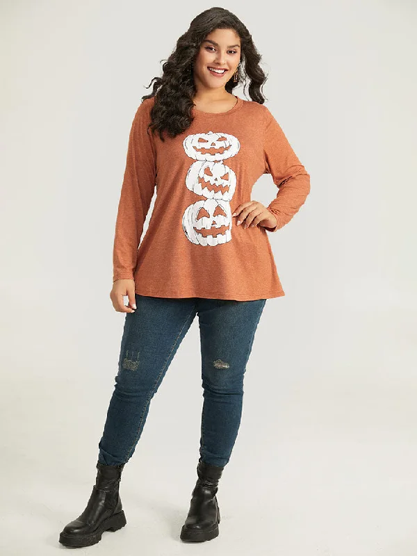 halloween-three-pumpkin-print-crew-neck-t-shirt