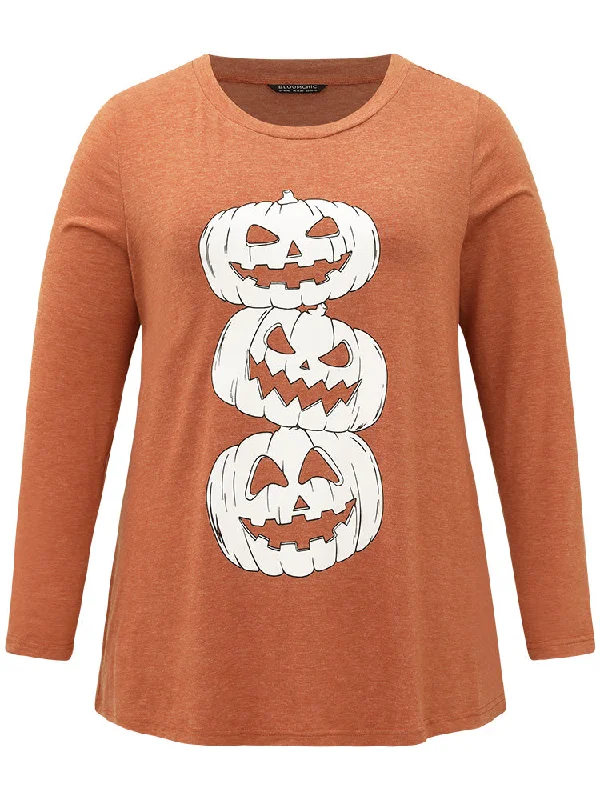 halloween-three-pumpkin-print-crew-neck-t-shirt