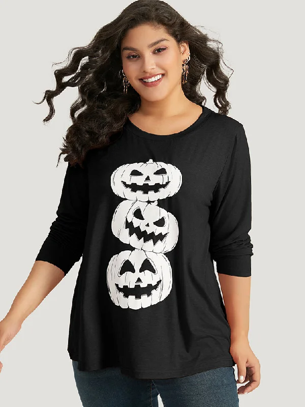 halloween-three-pumpkin-print-crew-neck-t-shirt