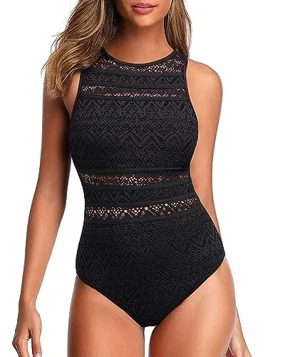 High Neck Open Back One Piece Swimsuit