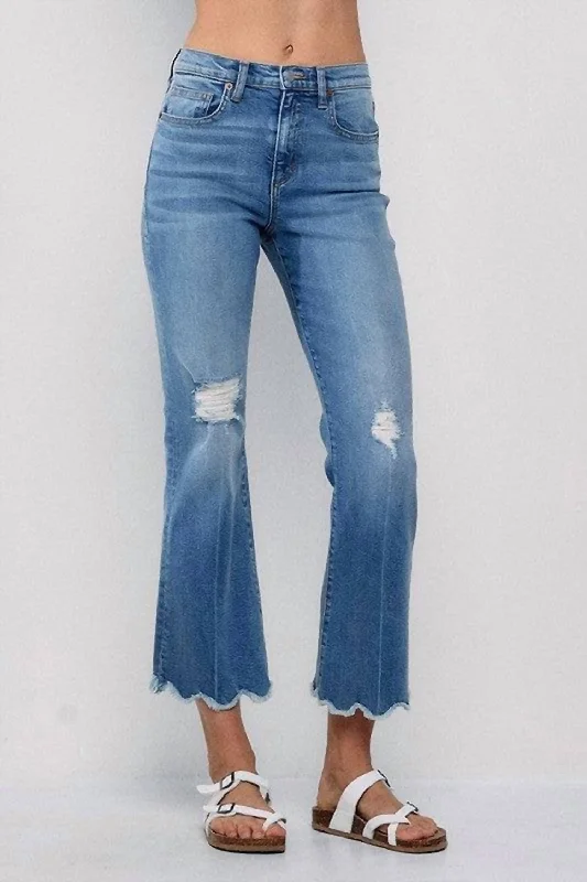 High Rise Comfort Stretch Cropped Flare Jeans In Medium Light