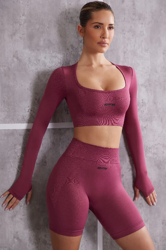 Instinct - Long Sleeve Crop Top in Dark Rose