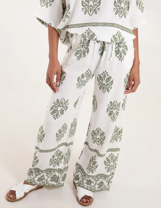 Border Print Wide Leg Trouser