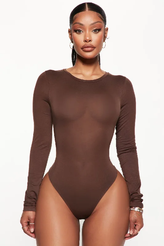 Krystal Crew Neck Long Sleeve Bodysuit - Chocolate