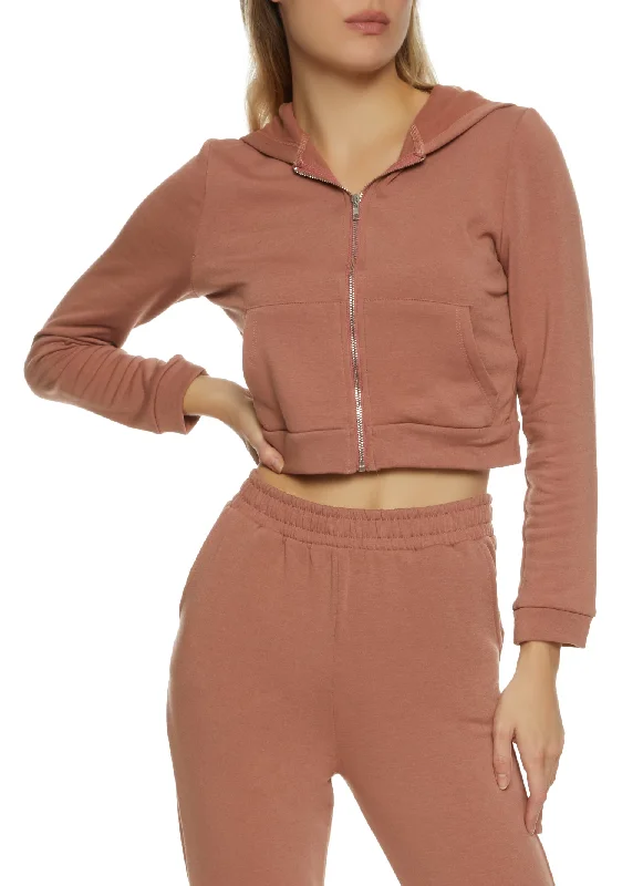 Cropped Zip Front Hoodie