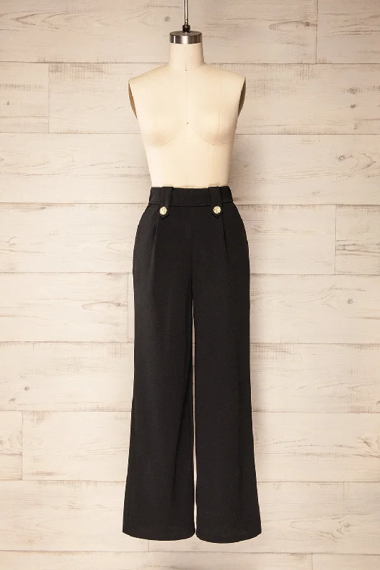 Mombasa | Black Wide-Leg Pants w/ Golden Buttons