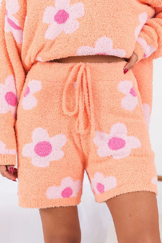 Movies and Chill Pink and Orange Daisy Fuzzy Lounge Shorts