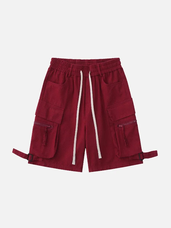 Aelfric Eden Multi-Pocket Cargo Solid Drawstring Shorts