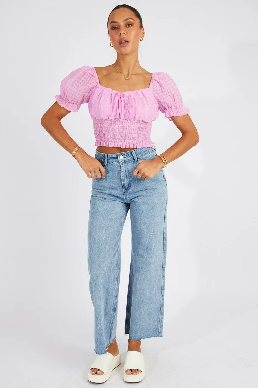 Pink Crop Top Short Sleeve