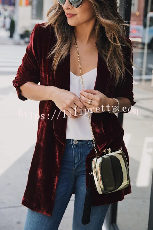 Lilipretty Smiling Days Velvet Lapel Long Sleeve Relaxed or Party Blazer