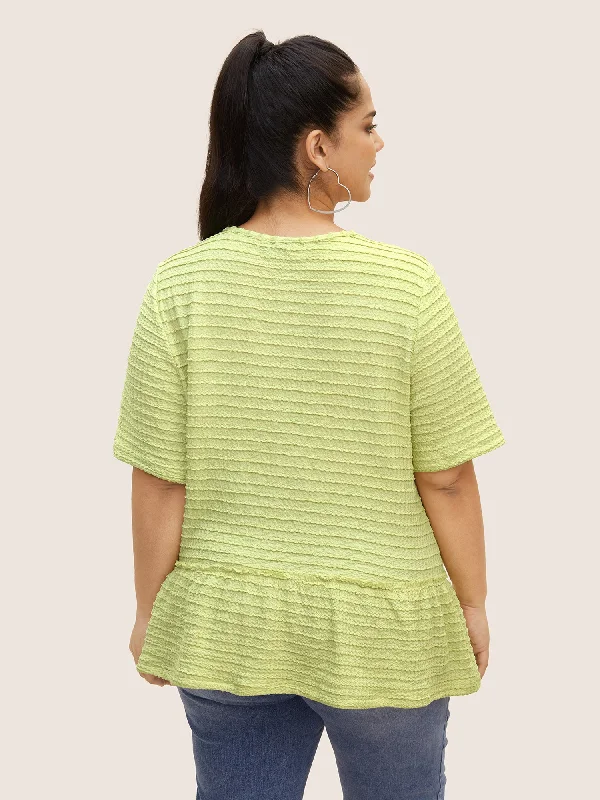 solid-texture-patchwork-ruffle-hem-t-shirt