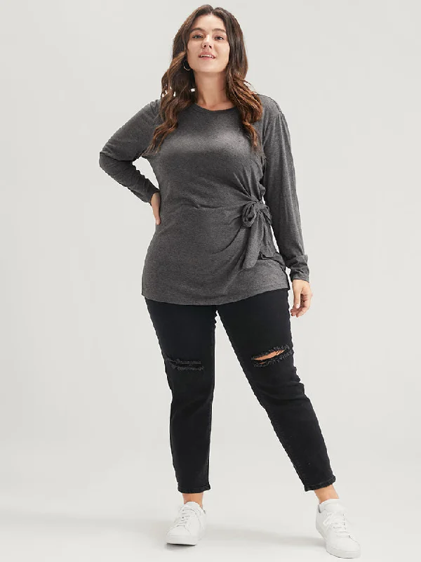 solid-twist-front-knotted-round-neck-long-tee