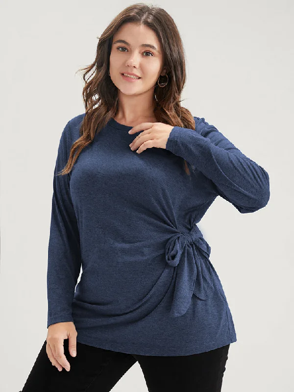 solid-twist-front-knotted-round-neck-long-tee