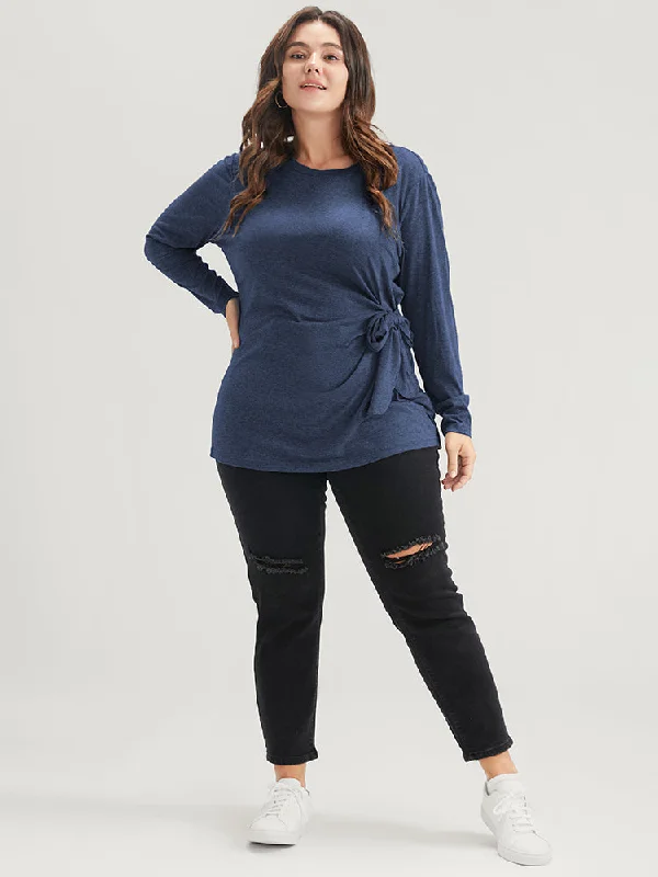 solid-twist-front-knotted-round-neck-long-tee