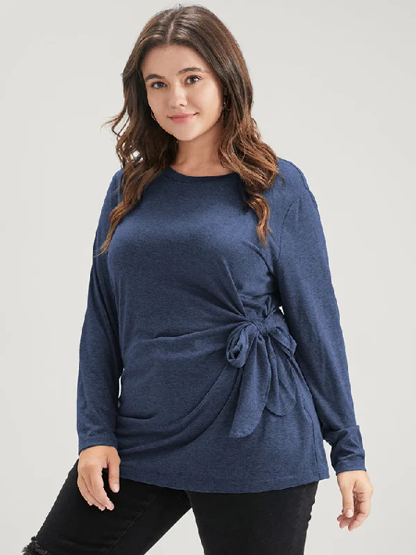 solid-twist-front-knotted-round-neck-long-tee