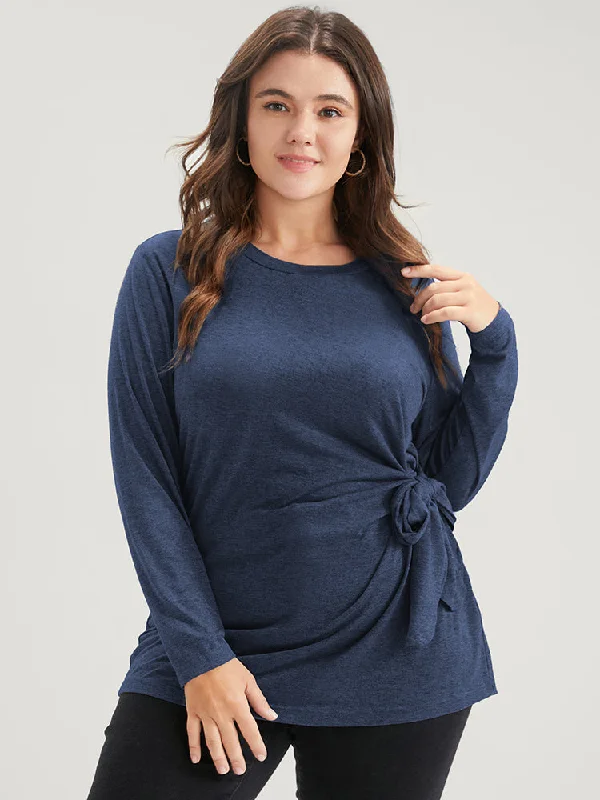 solid-twist-front-knotted-round-neck-long-tee