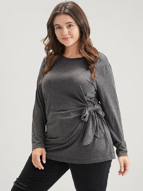 solid-twist-front-knotted-round-neck-long-tee