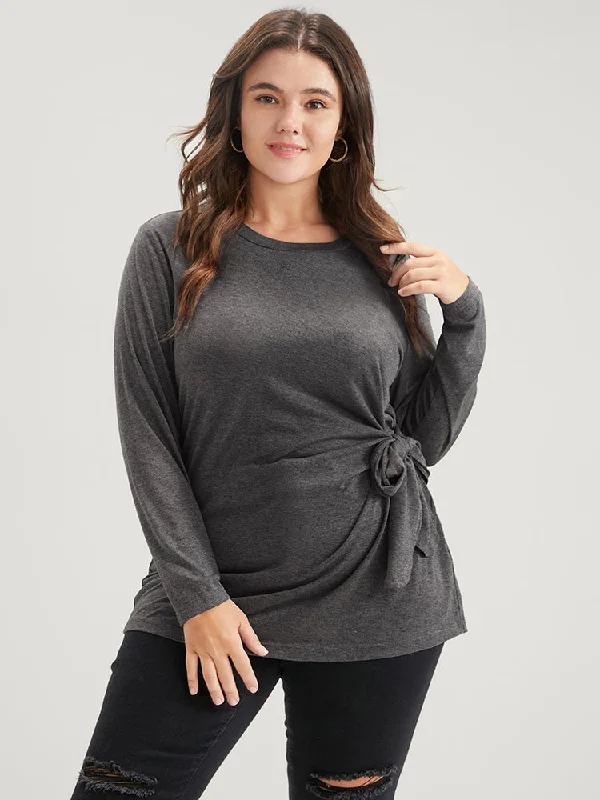 solid-twist-front-knotted-round-neck-long-tee