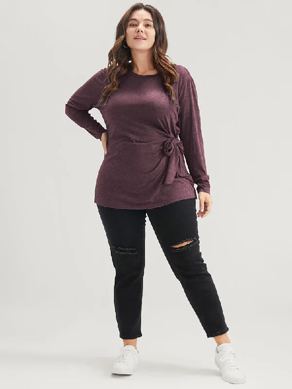 solid-twist-front-knotted-round-neck-long-tee