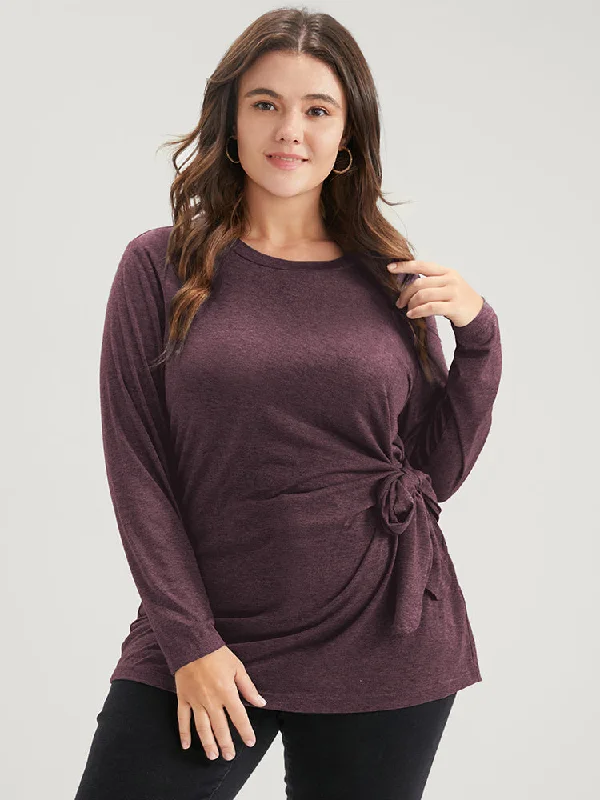 solid-twist-front-knotted-round-neck-long-tee