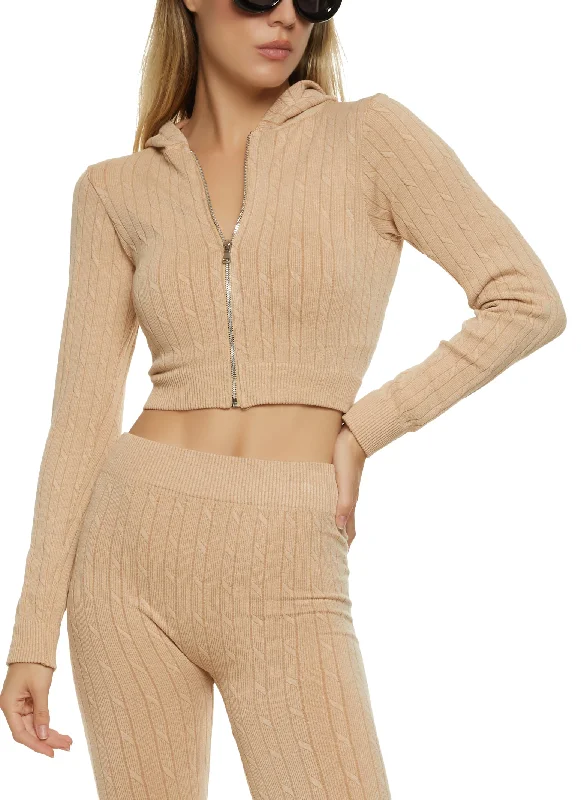 Seamless Cable Knit Cropped Hoodie