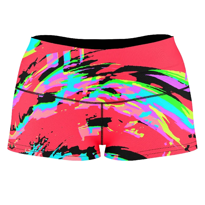 Tropical Coral Glitch High-Waisted Women's Shorts