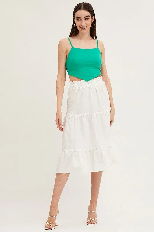 White Tiered Midi Skirt