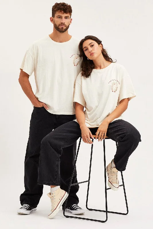 White Unisex T Shirt Short Sleeve Oversized Crew Neck