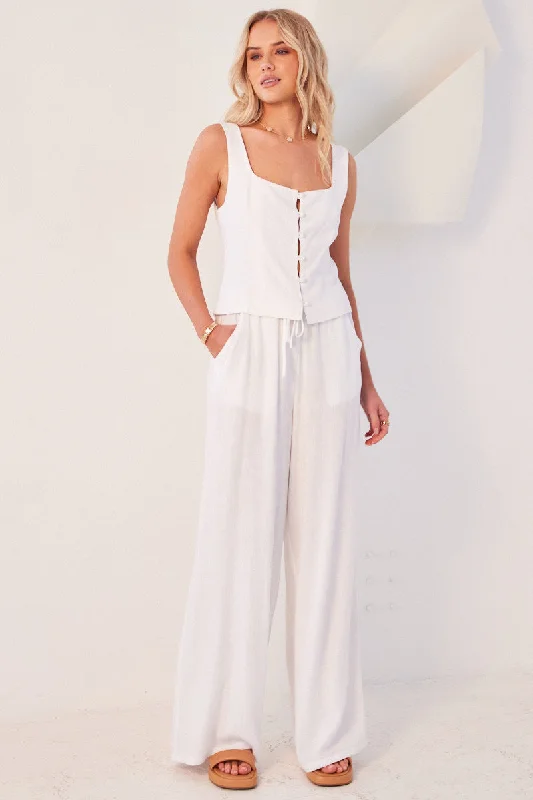 White Wide Leg Pants High Rise